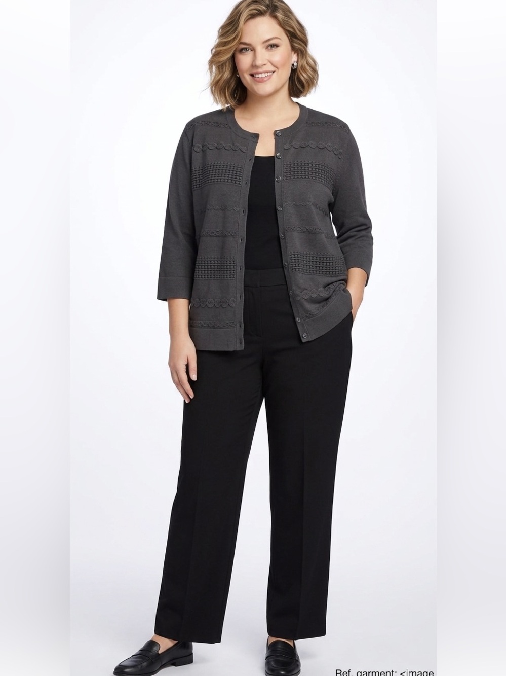 Black Embroidered Cardigan With Three Quarter Inch Sleeves